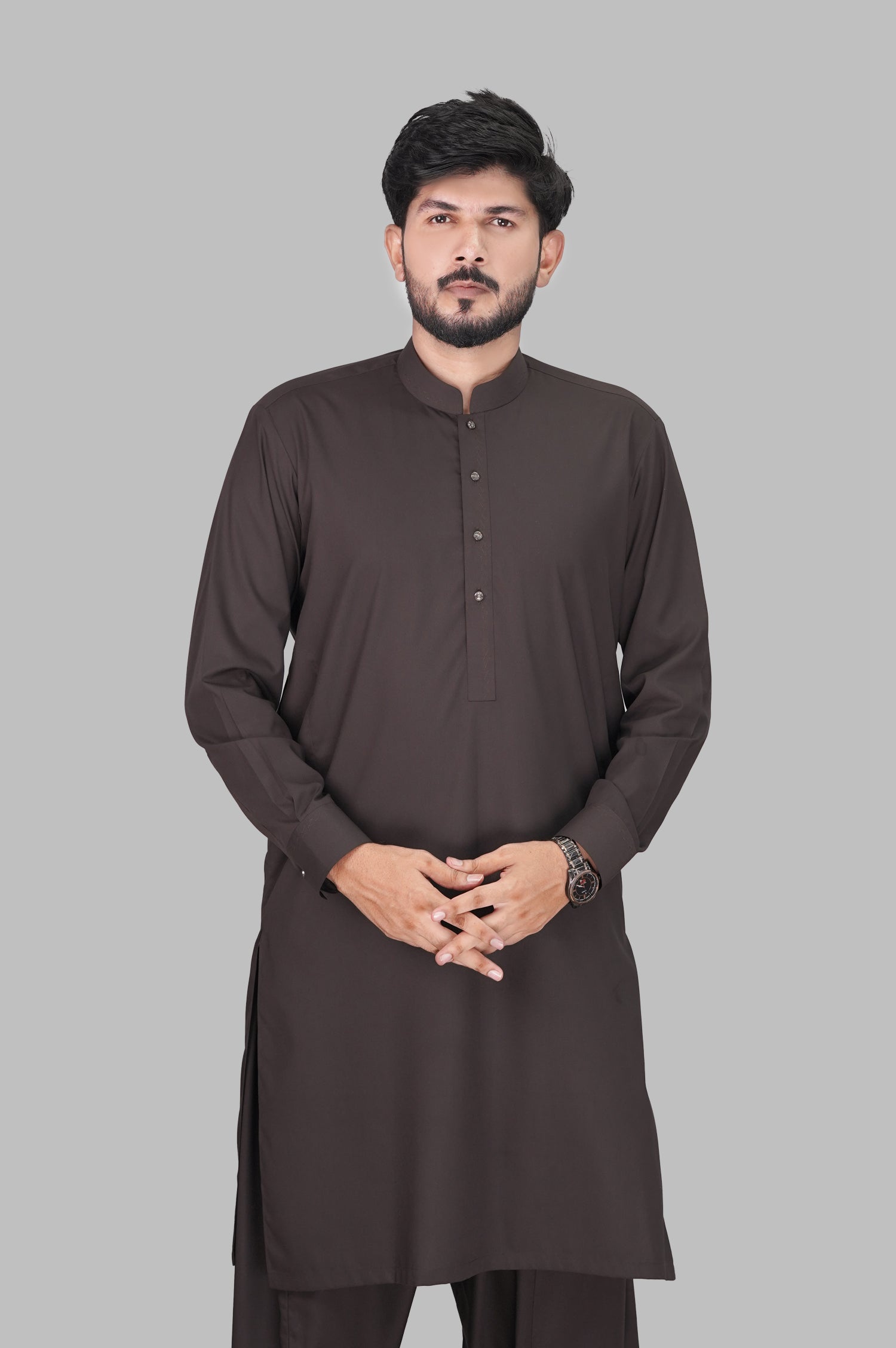 Premium Dark Chocolate Brown Shalwar Kameez – Wash & Wear Grace One Tailors