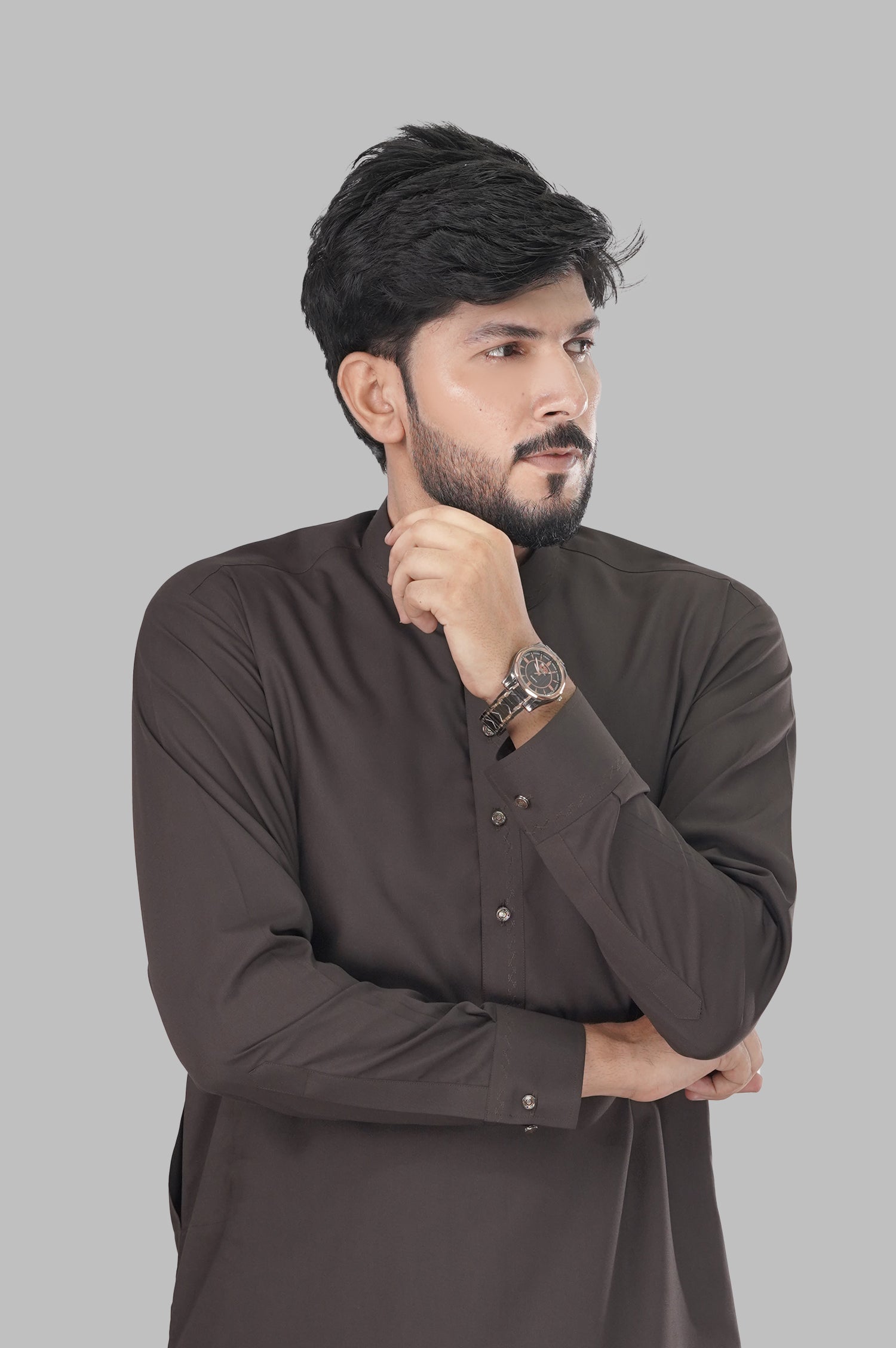 Premium Dark Chocolate Brown Shalwar Kameez – Wash & Wear Grace One Tailors